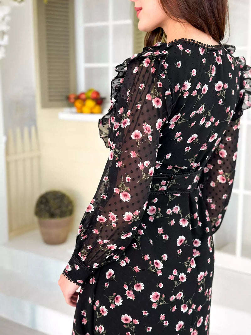 Black Swan Long Floral Dress Dresses  - Sowears