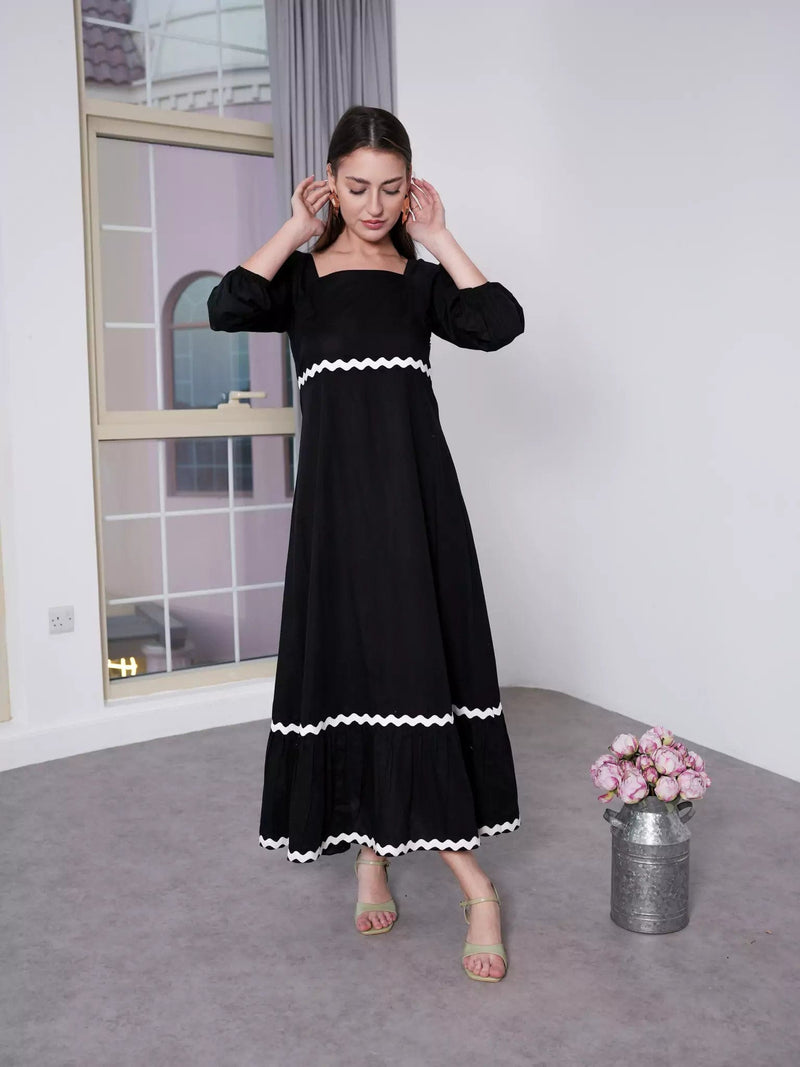 Black Swirl Long Dress Dresses  - Sowears