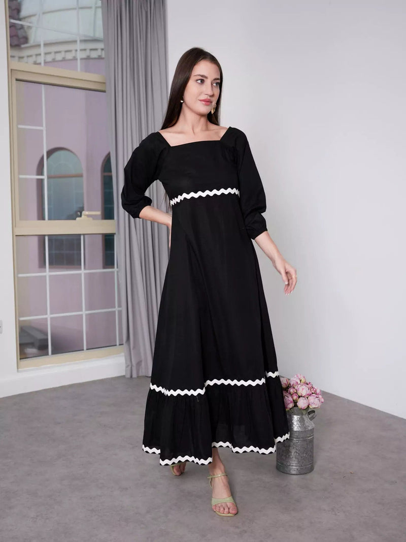 Black Swirl Long Dress Dresses  - Sowears