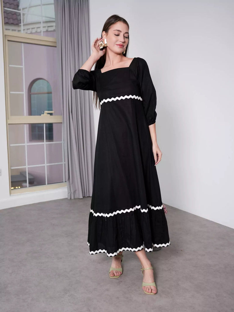 Black Swirl Long Dress Dresses  - Sowears