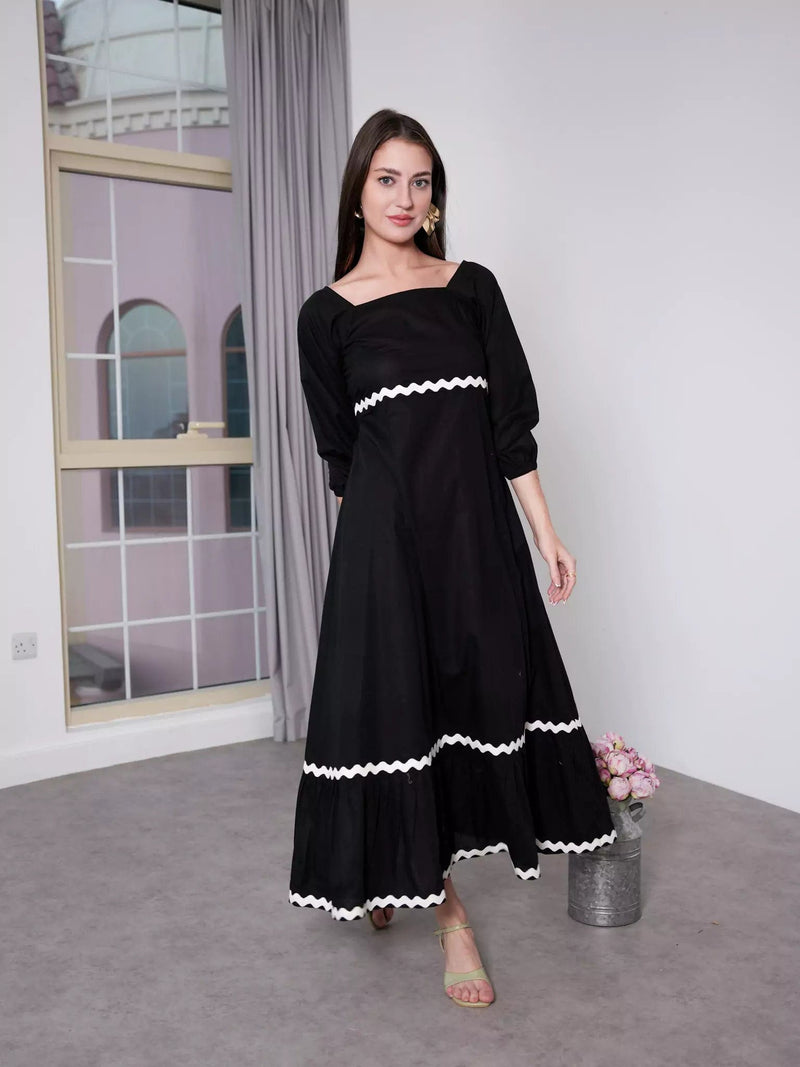 Black Swirl Long Dress Dresses  - Sowears