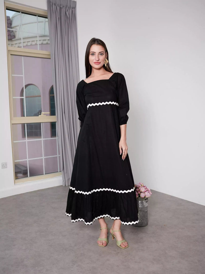 Black Swirl Long Dress Dresses  - Sowears