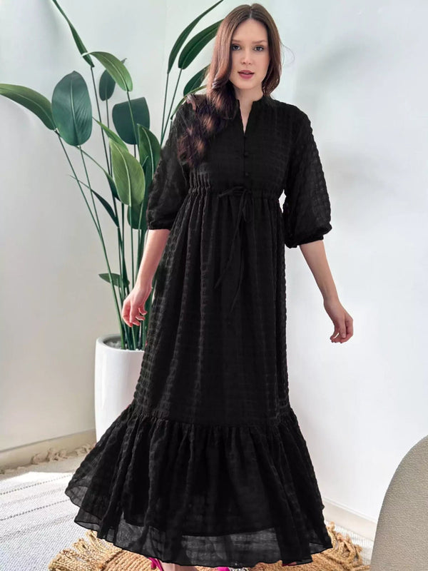 Black Wood Textured Dress Dresses  - Sowears
