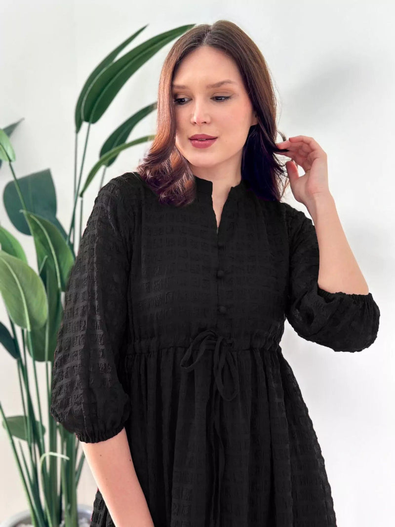 Black Wood Textured Dress Dresses  - Sowears