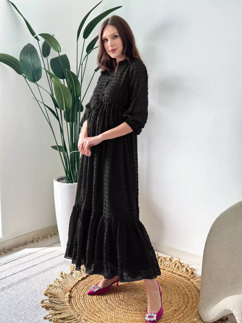 Black Wood Textured Dress Dresses  - Sowears