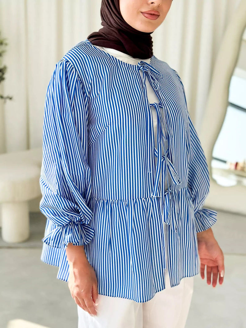 Blue Coquette Stripes Shirt Dresses  - Sowears