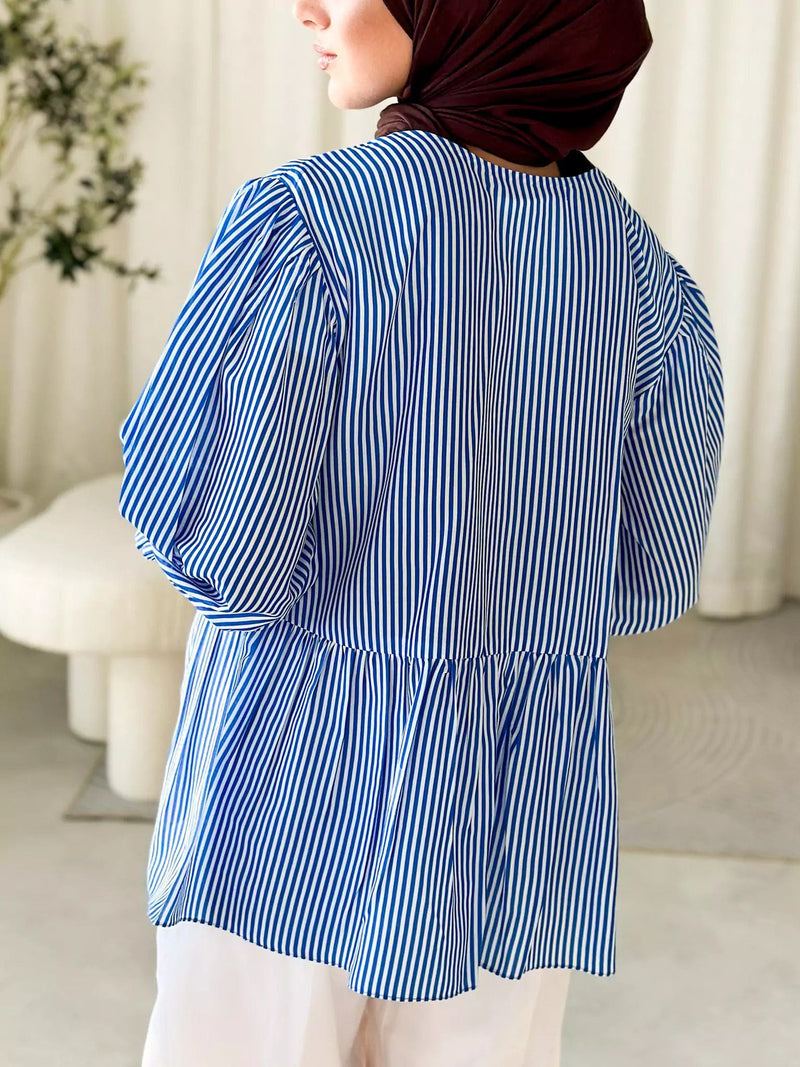 Blue Coquette Stripes Shirt Dresses  - Sowears