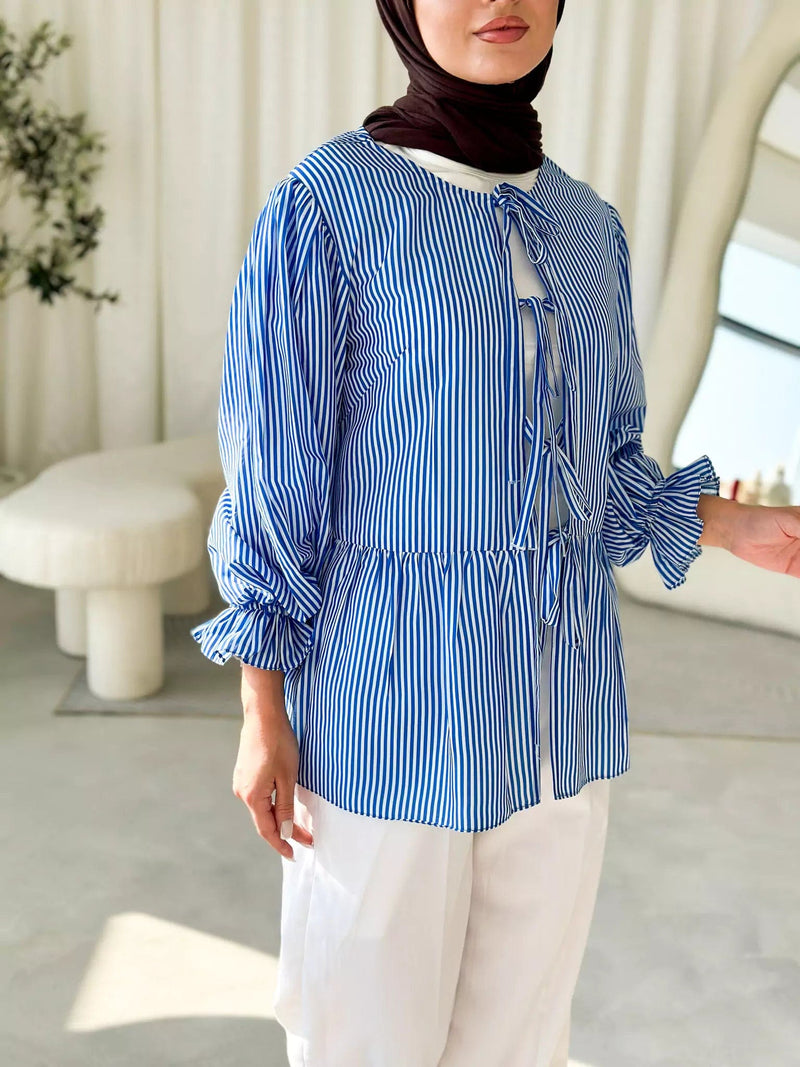 Blue Coquette Stripes Shirt Dresses  - Sowears