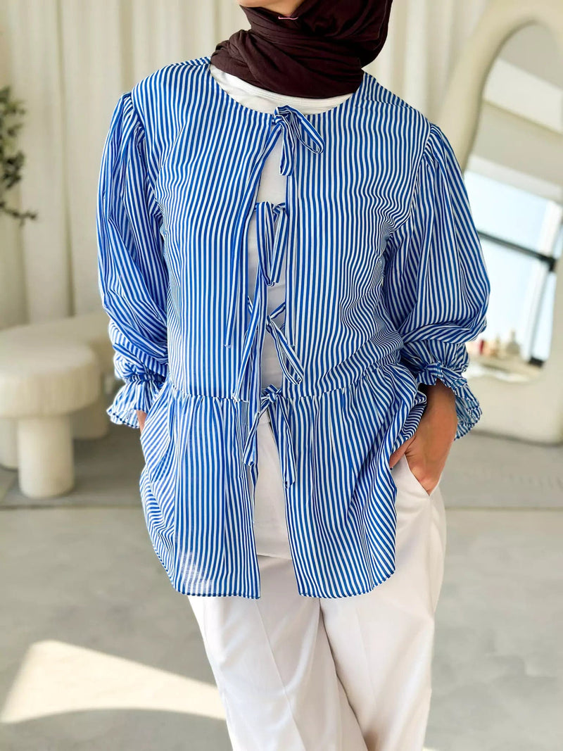 Blue Coquette Stripes Shirt Dresses  - Sowears