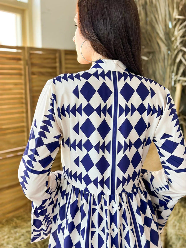 Blue Merry Geometric Dress - Blue and White Blue Merry Geometric Dress - Blue and White