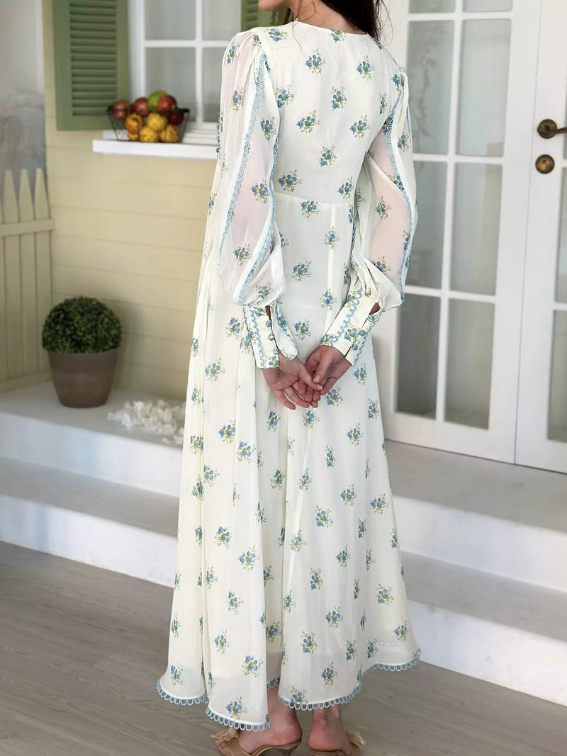 Blue Poppy Long Floral Dress Dresses  - Sowears