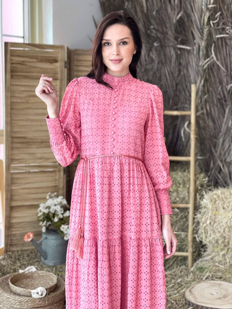 Blushing Bliss - Cut Work Embroidered Dress