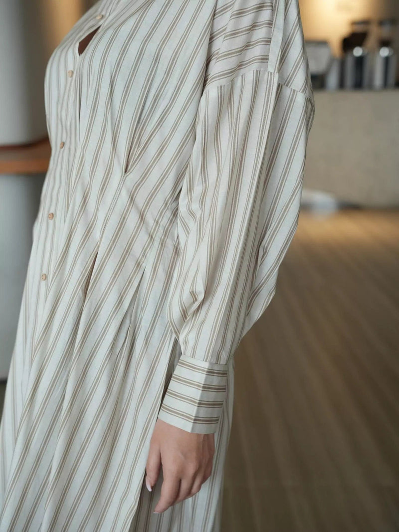 Braun Stripe Long Dress Dresses  - Sowears