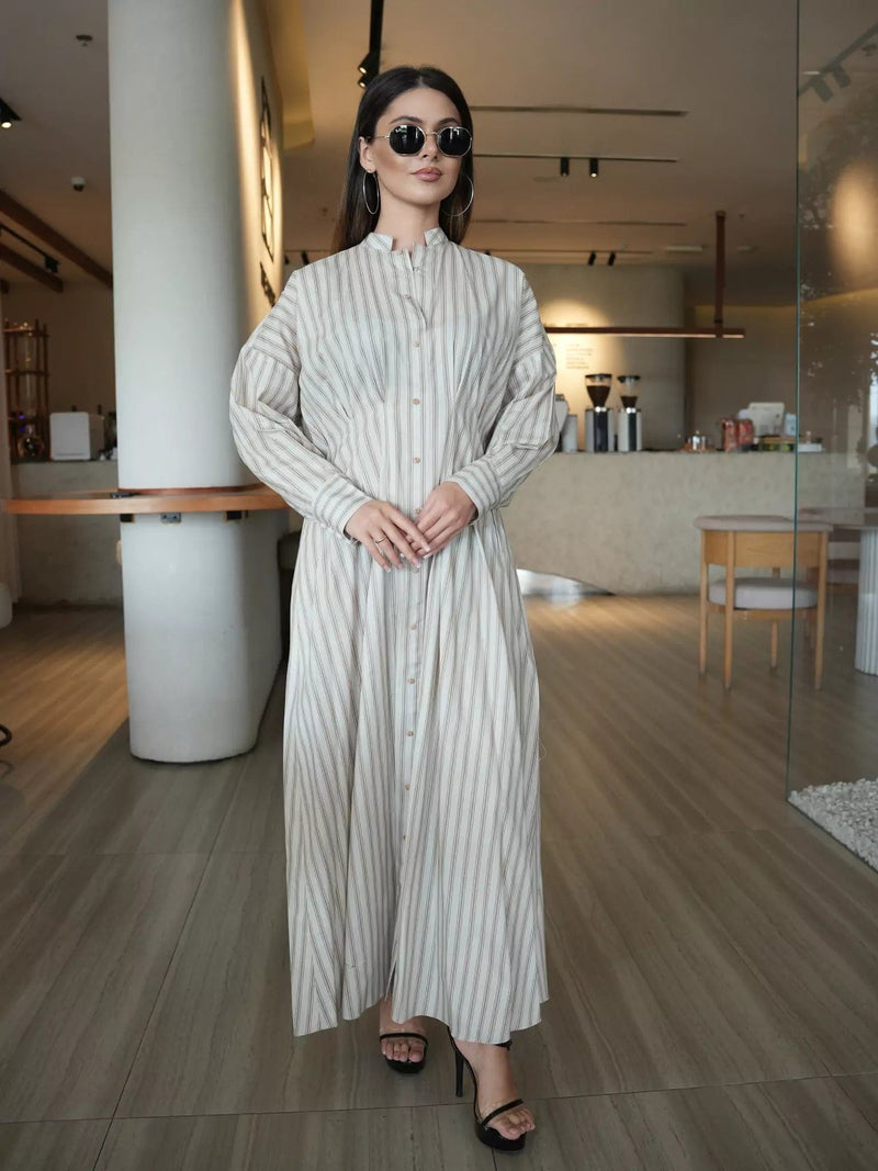 Braun Stripe Long Dress Dresses  - Sowears