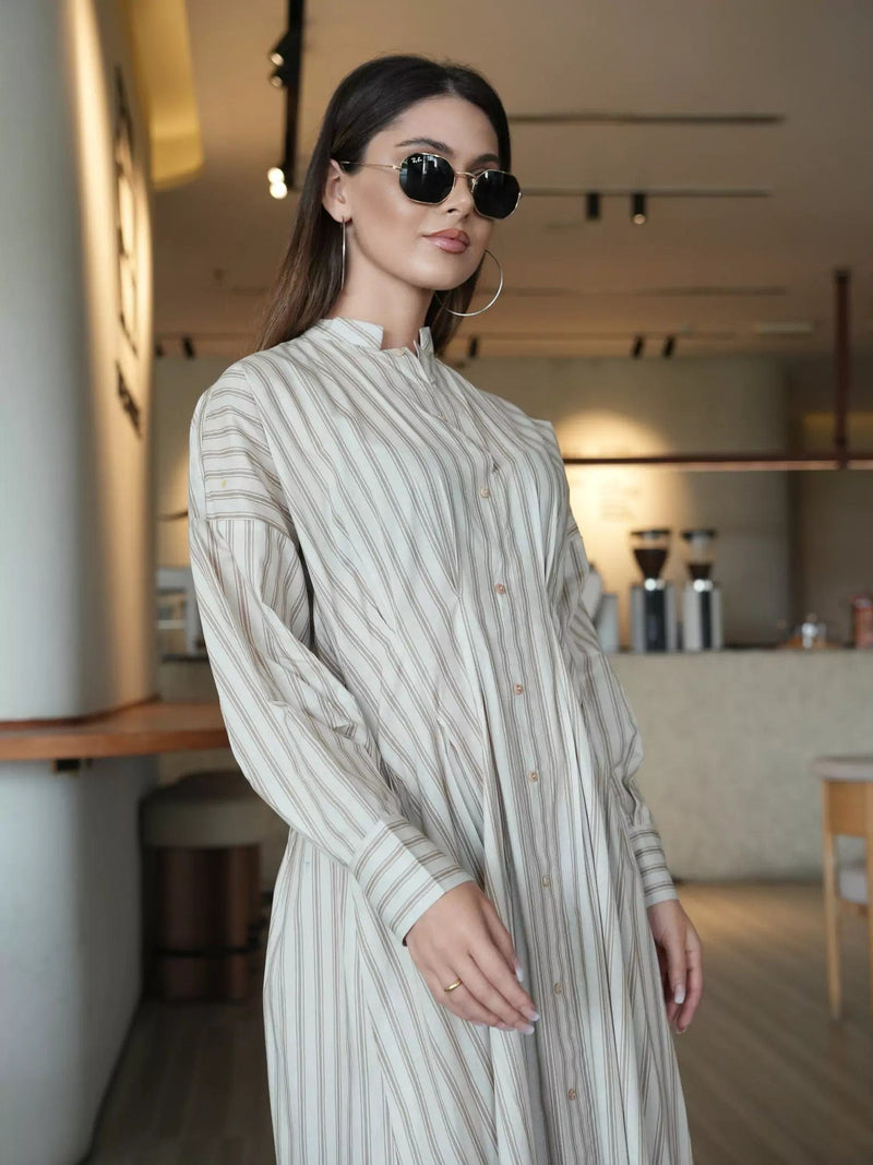 Braun Stripe Long Dress Dresses  - Sowears