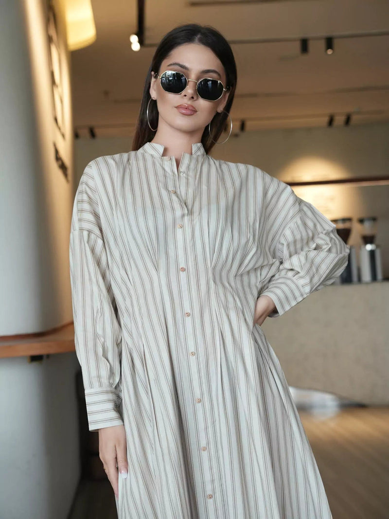 Braun Stripe Long Dress Dresses  - Sowears