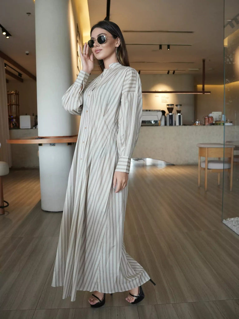 Braun Stripe Long Dress Dresses  - Sowears