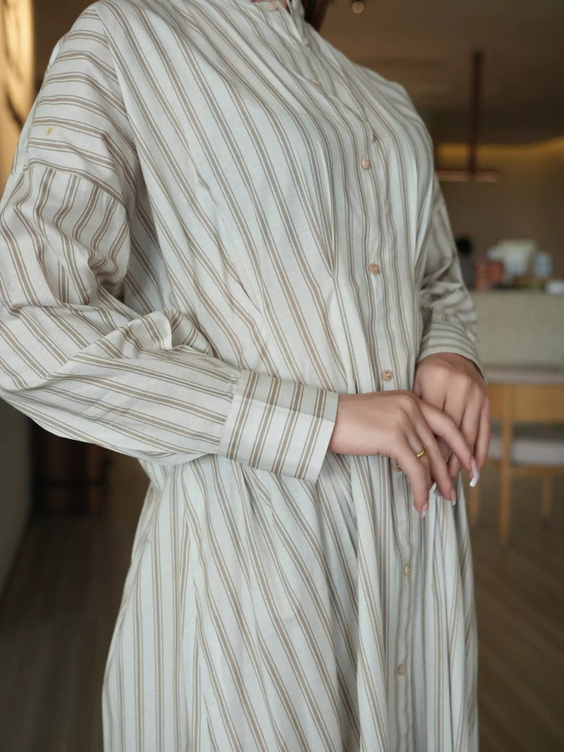 Braun Stripe Long Dress Dresses  - Sowears