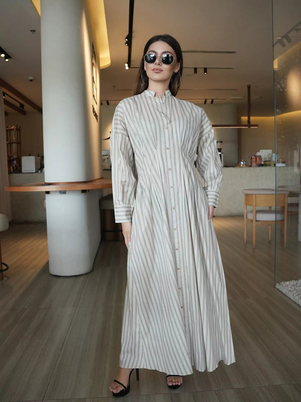 Braun Stripe Long Dress Dresses  - Sowears