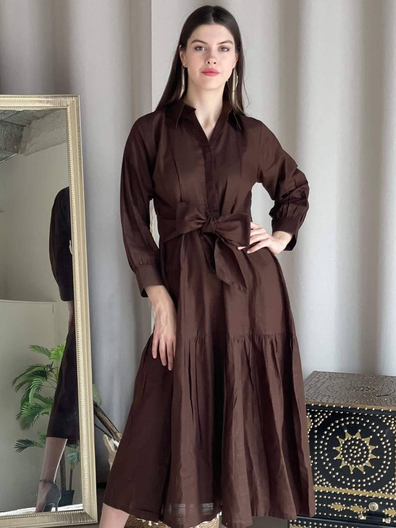 Micah Brown Belted Dress
