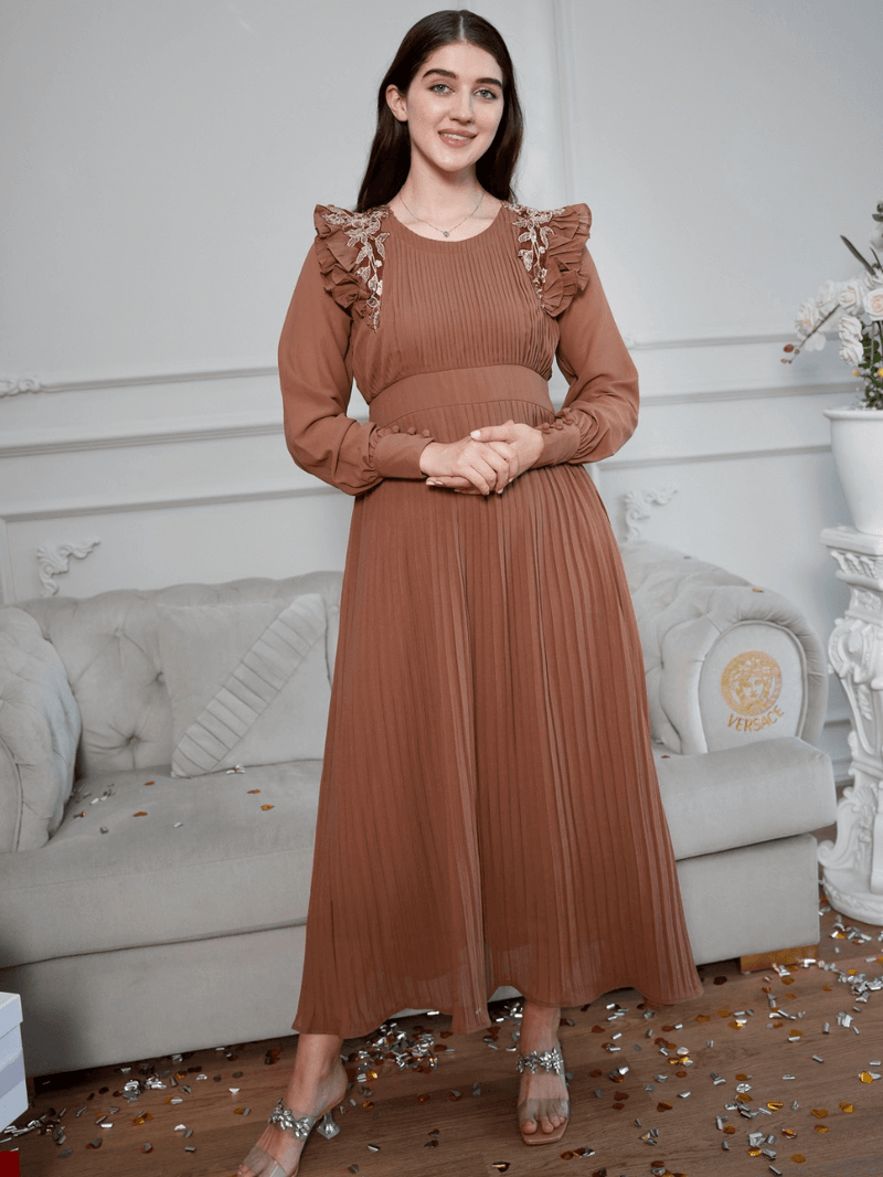 Bunches - Beige Pleated Dress dresses  - Sowears
