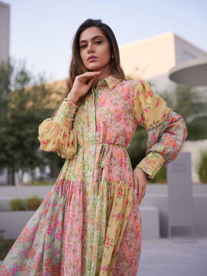 Camellia Floral Long Dress Dresses  - Sowears