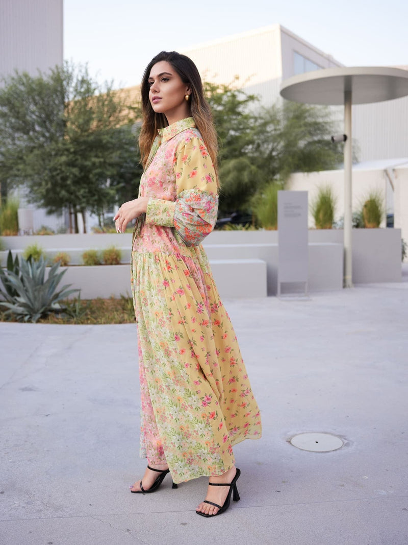 Camellia Floral Long Dress Dresses  - Sowears