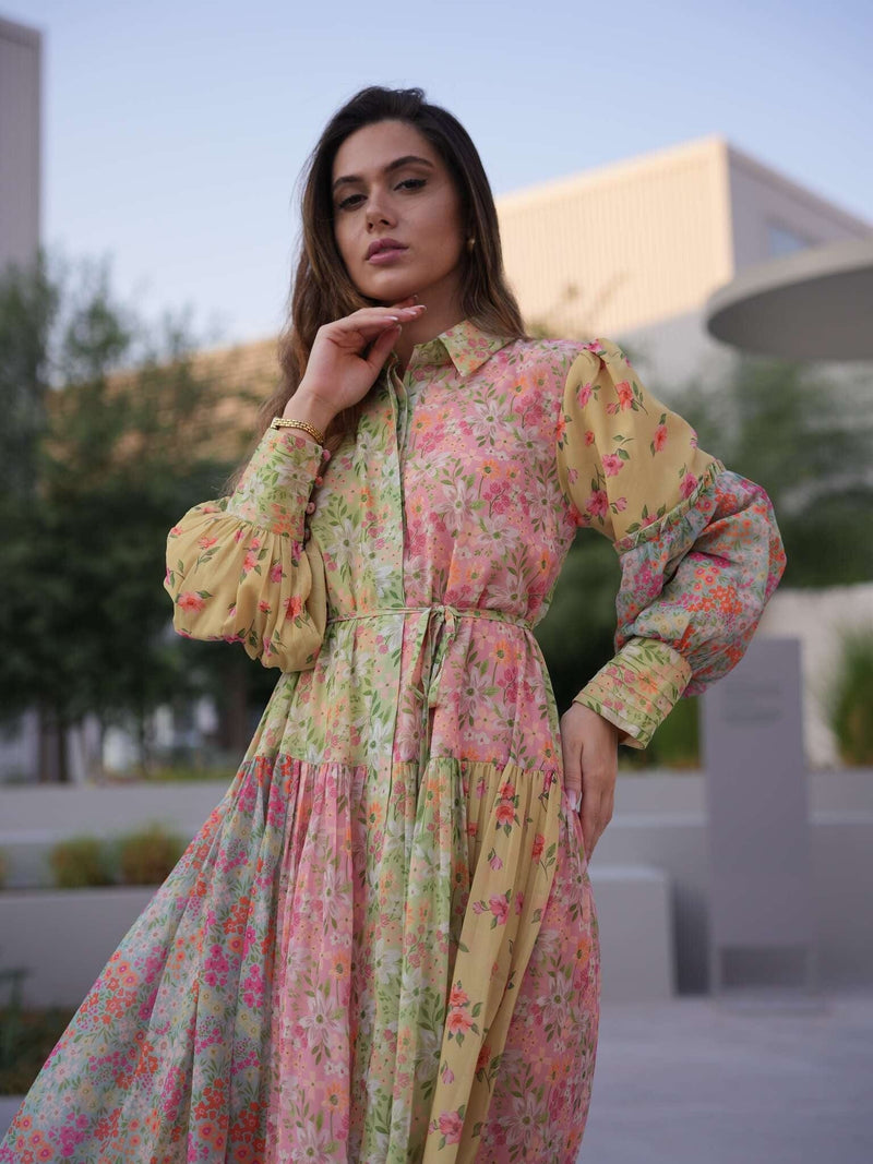 Camellia Floral Long Dress Dresses  - Sowears