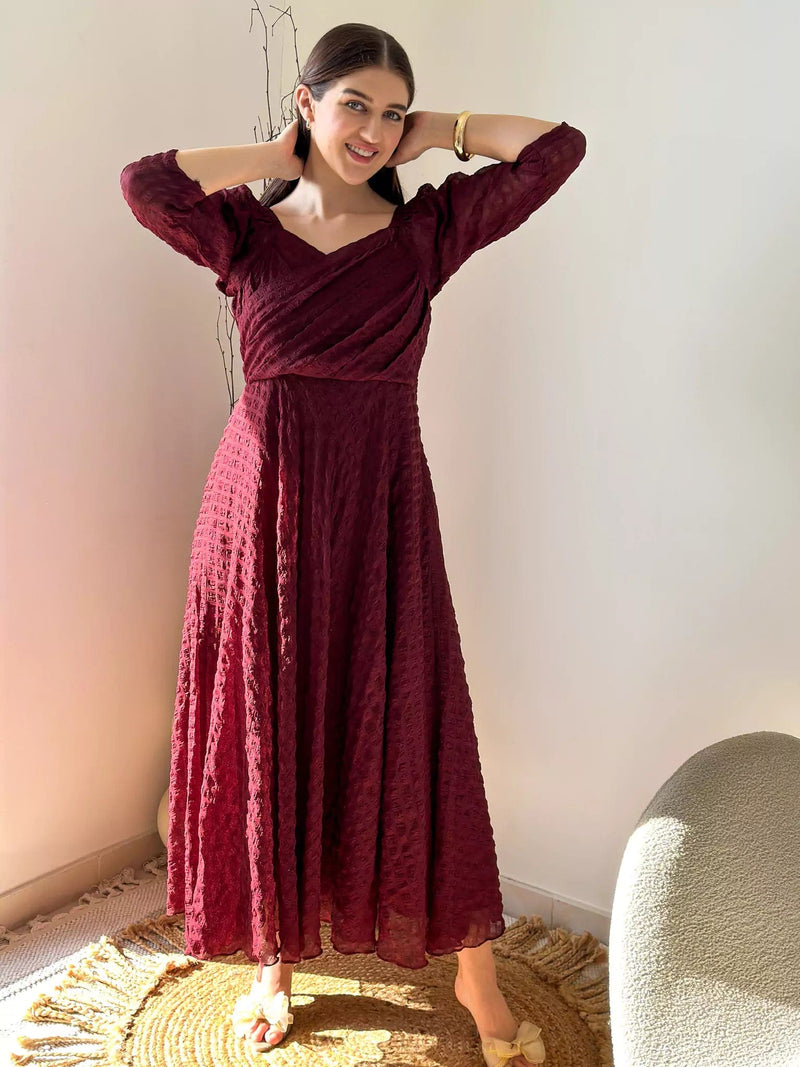 Caroline Texture Dress - Maroon Dresses  - Sowears