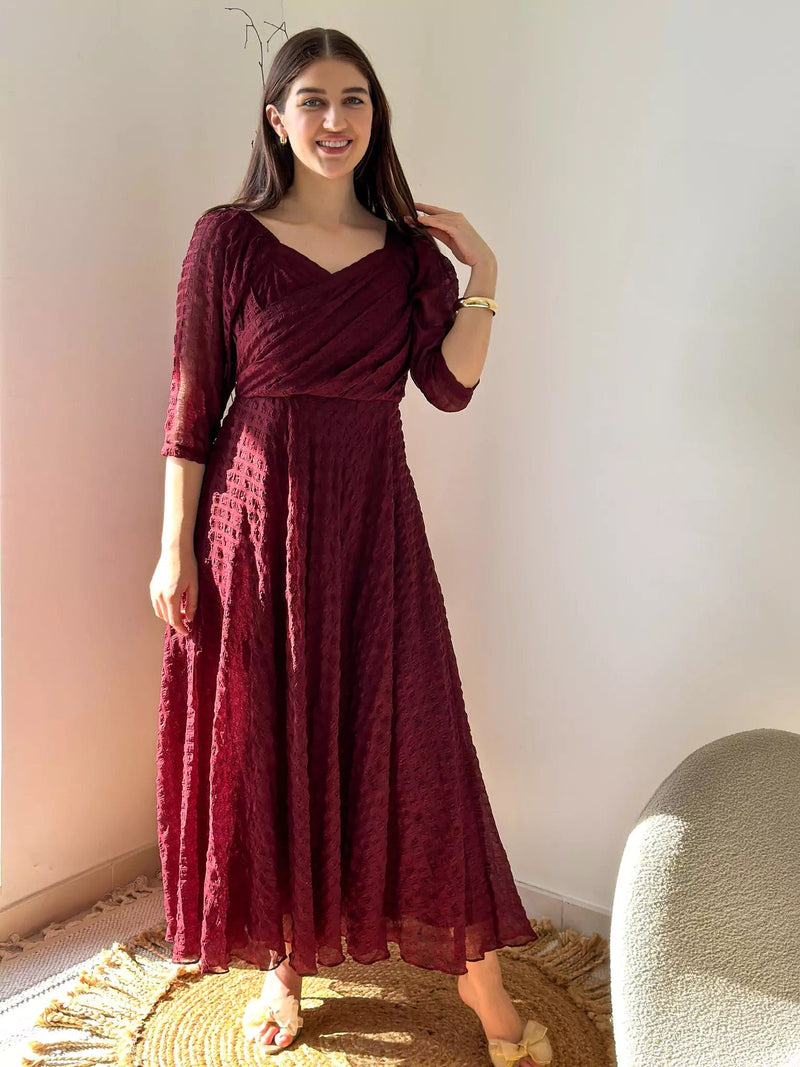 Caroline Texture Dress - Maroon Dresses  - Sowears