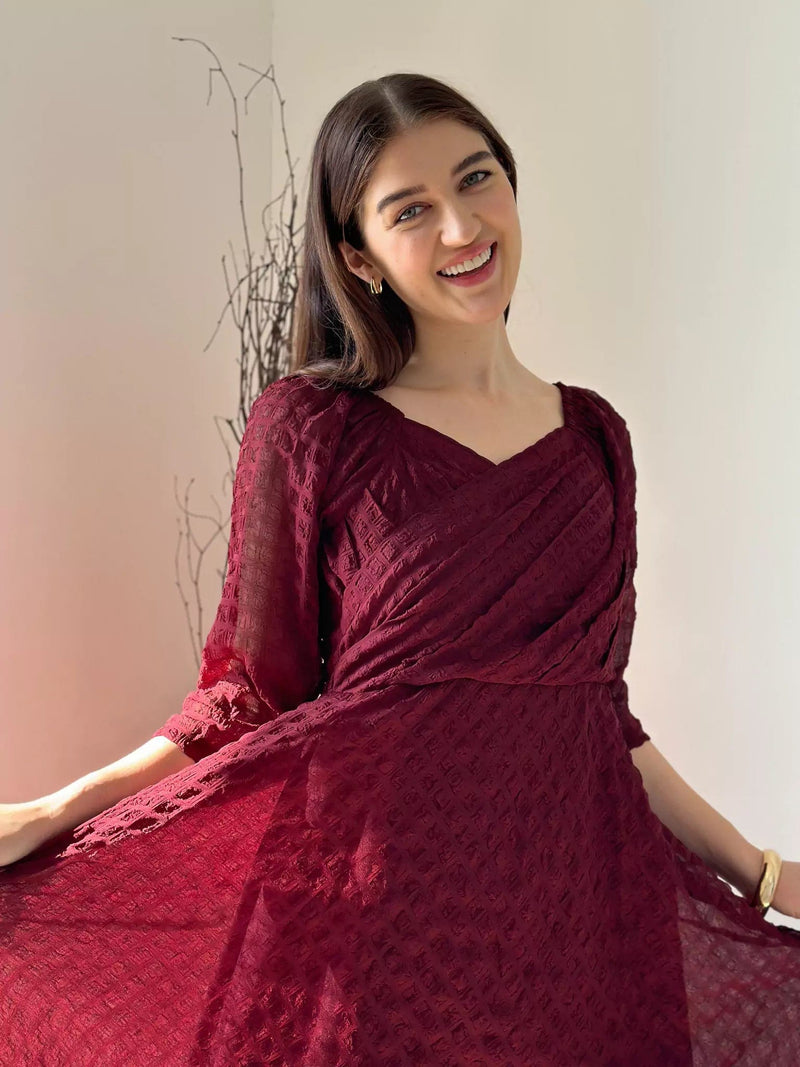 Caroline Texture Dress - Maroon Dresses  - Sowears