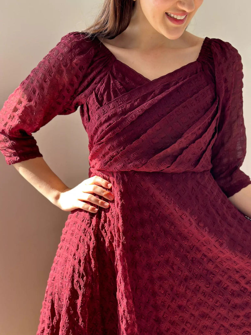 Caroline Texture Dress - Maroon Dresses  - Sowears