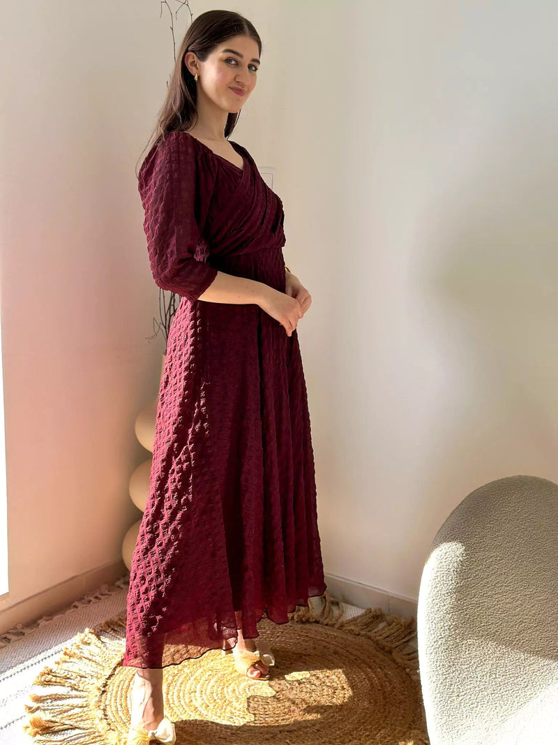 Caroline Texture Dress - Maroon Dresses  - Sowears