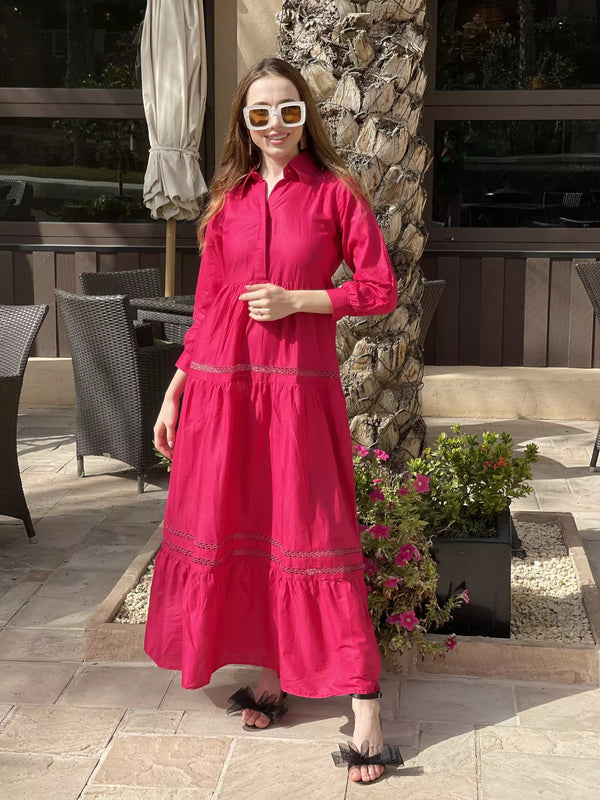 Cherry Pink Cotton Lace & Bow Dress Dresses  - Sowears