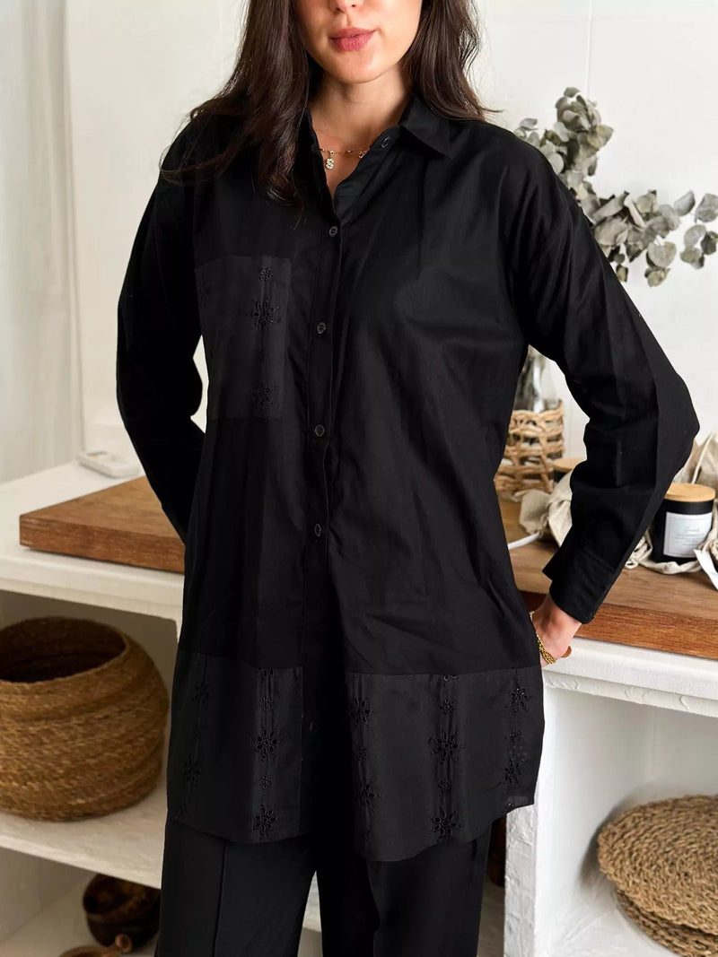 Coal Black Button Down Shirt Dresses  - Sowears