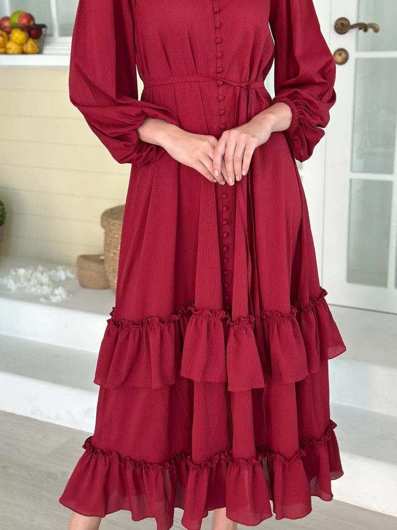 Crimson Solid Dress Dresses  - Sowears
