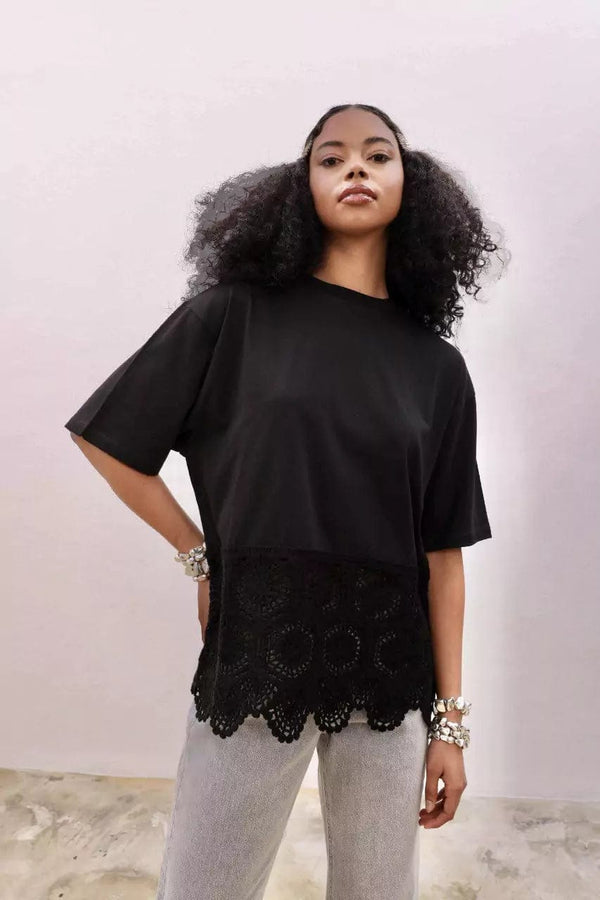 Crochet T-Shirt Black Dresses  - Sowears