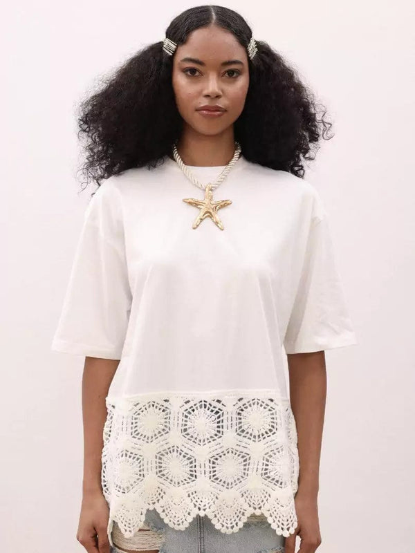 Crochet T-Shirt White Dresses  - Sowears