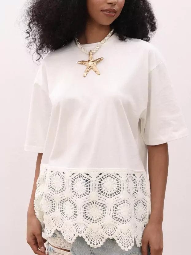 Crochet T-Shirt White Dresses  - Sowears