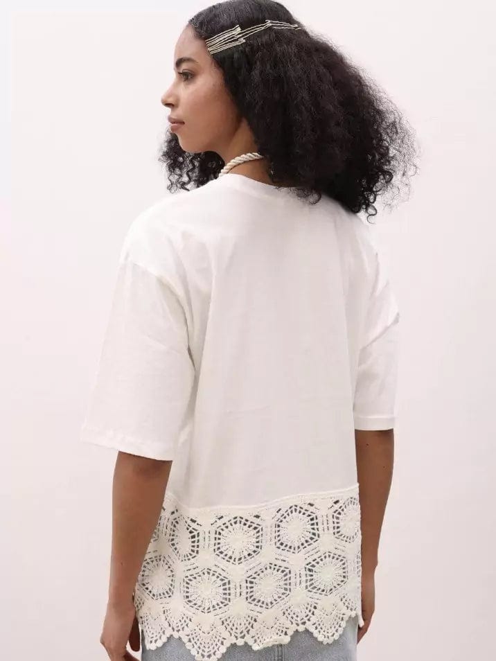 Crochet T-Shirt White Dresses  - Sowears