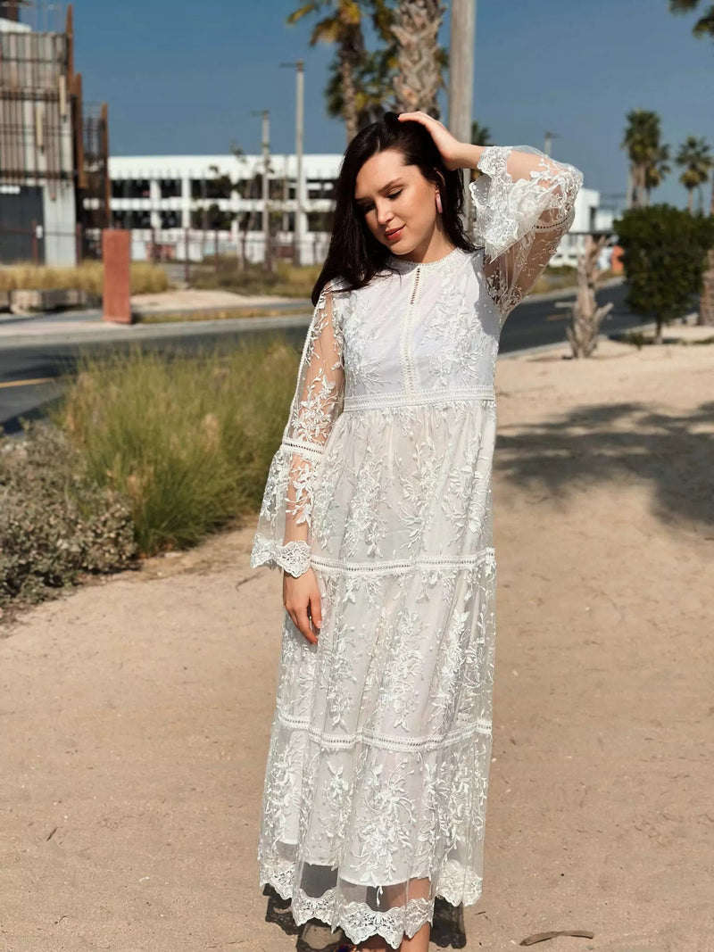 Crystal Long Dress - White Dresses  - Sowears