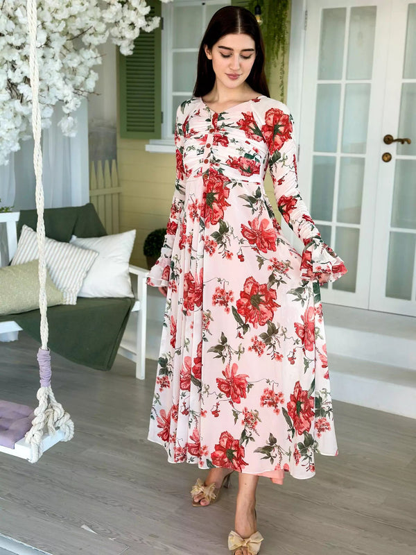 Dahlia Floral Long Dress Dresses  - Sowears
