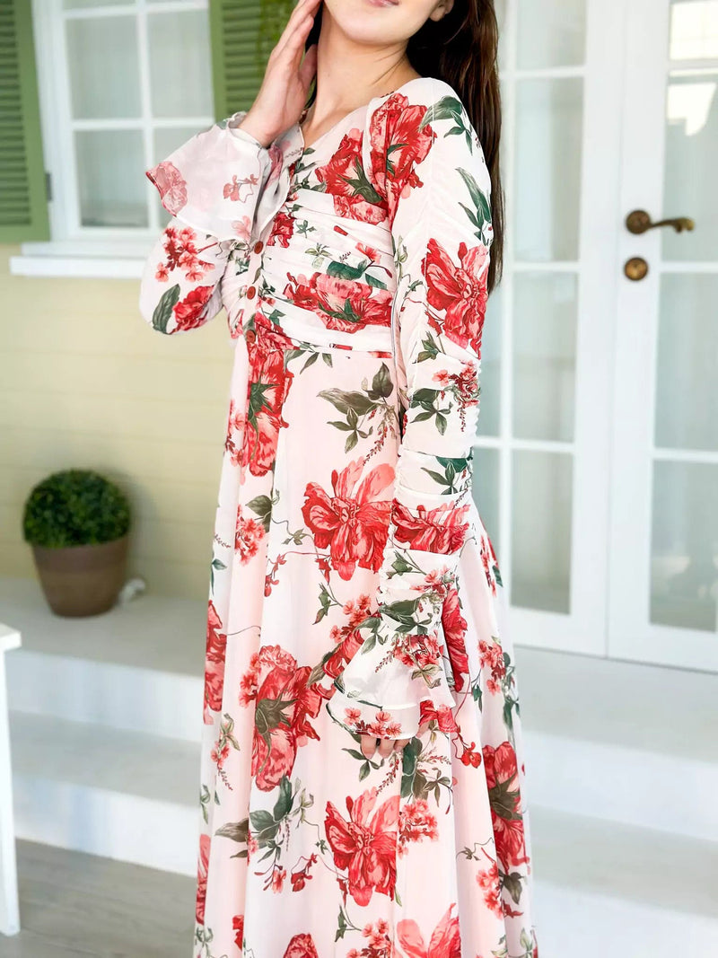 Dahlia Floral Long Dress Dresses  - Sowears