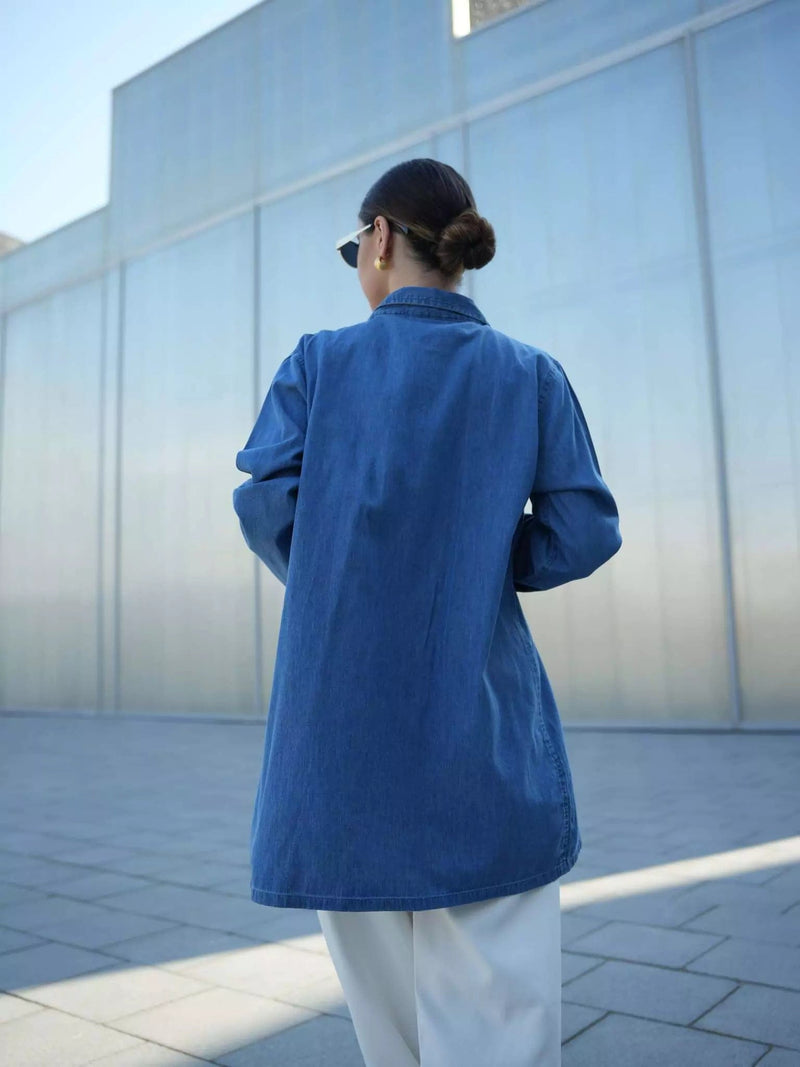 Denim Bow Shirt Dresses  - Sowears