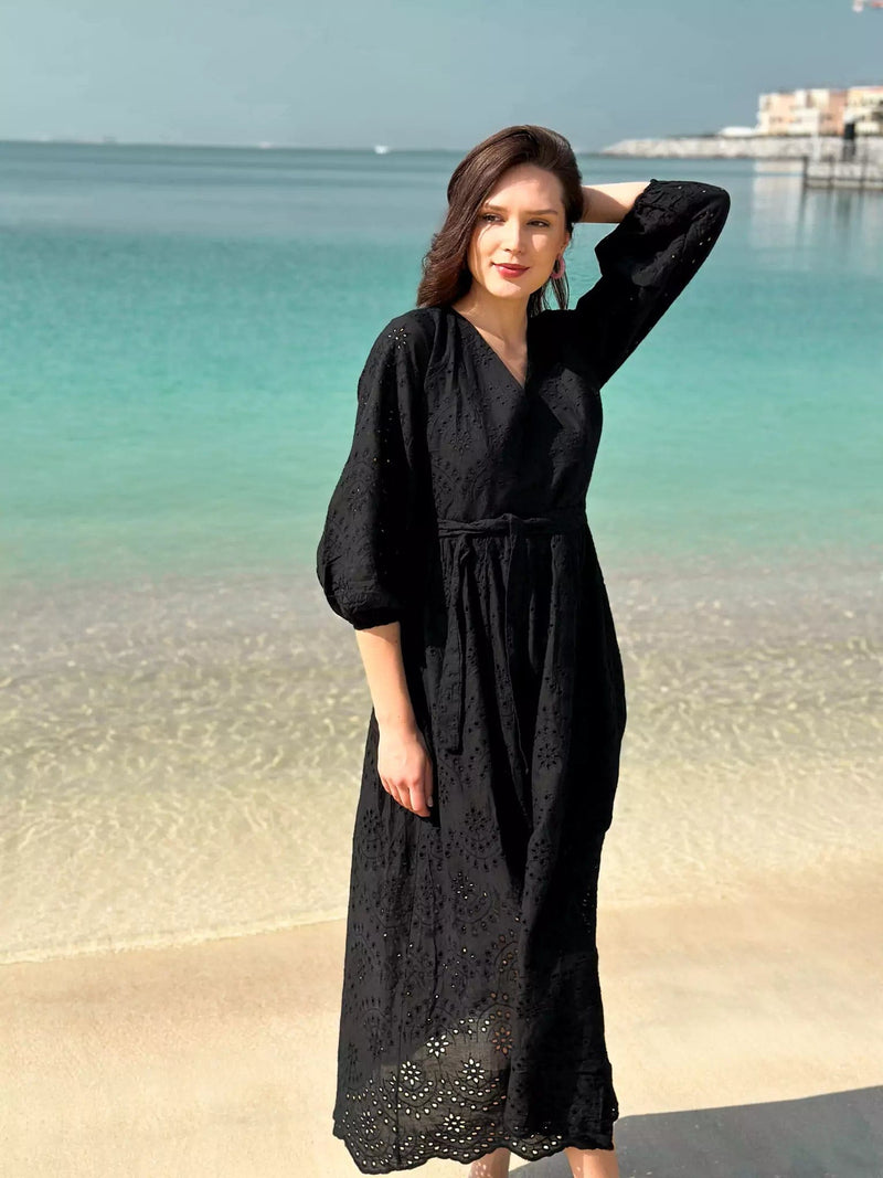 Destiny Cutwork Embroidered Dress - Black Dresses  - Sowears