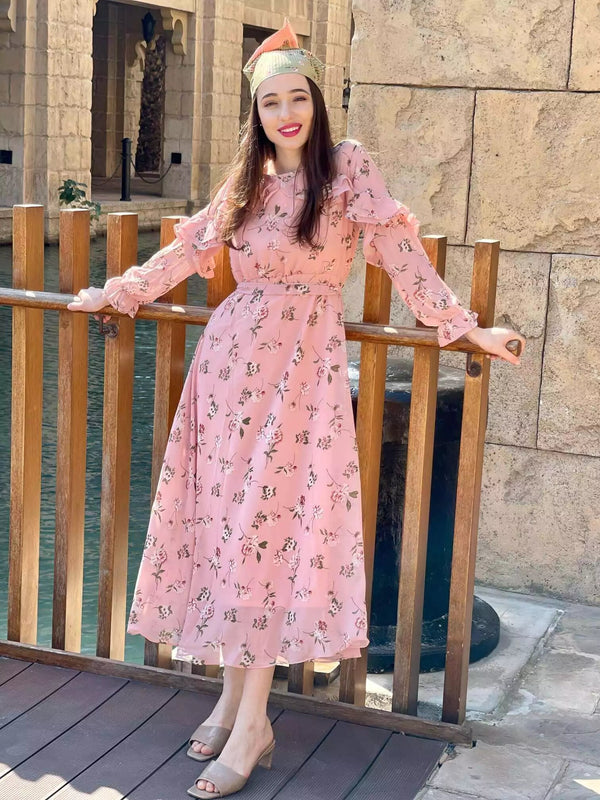 Ella Pastel Dress In Peach Floral Dresses  - Sowears