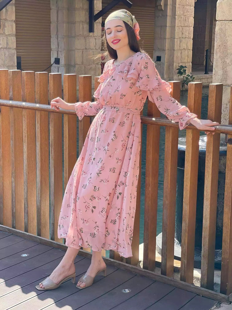 Ella Floral Long Dress Peach