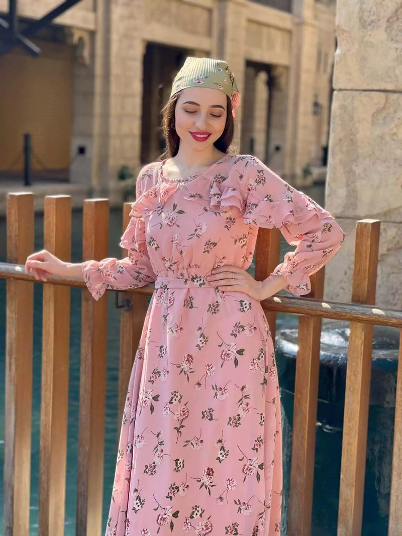 Ella Floral Long Dress Peach