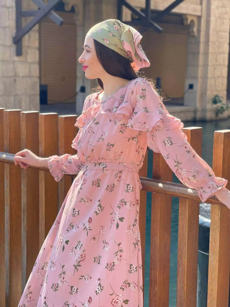 Ella Pastel Dress In Peach Floral Dresses  - Sowears