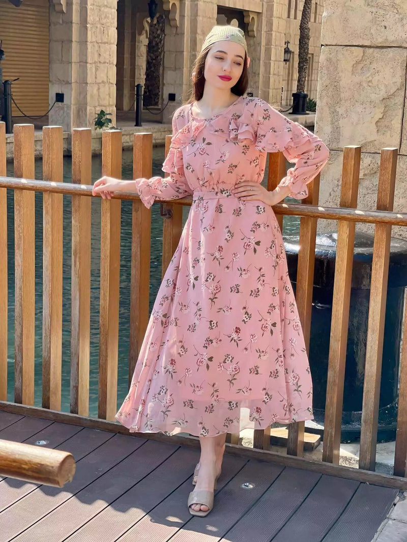 Ella Floral Long Dress Peach